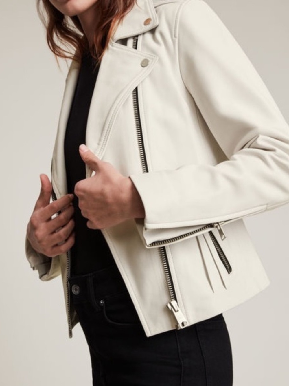 All Saints Darby Biker Motorcycle Leather Jacket in White